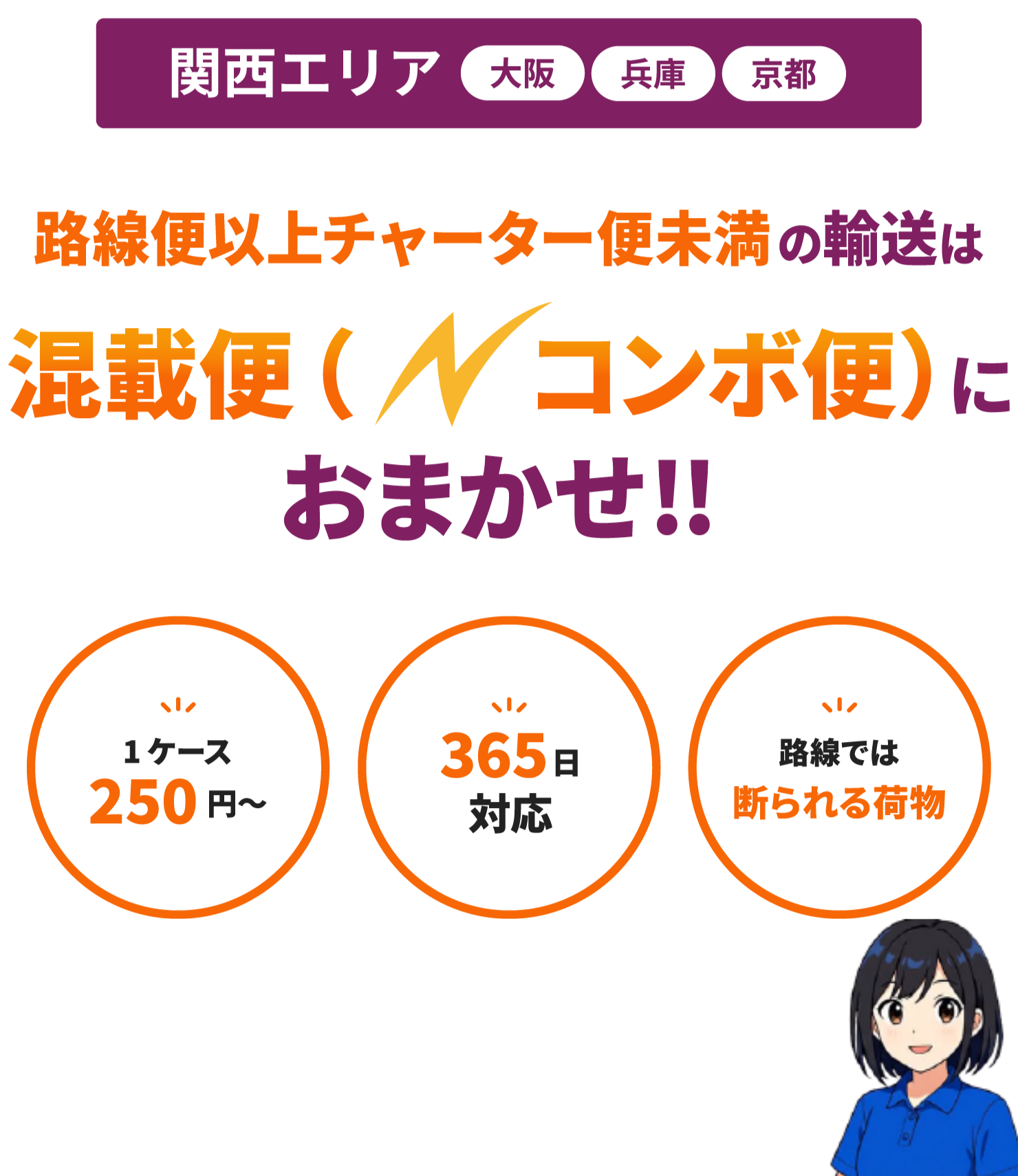 路線便以上チャーター便未満の輸送は「混載便サービス」におまかせ!!